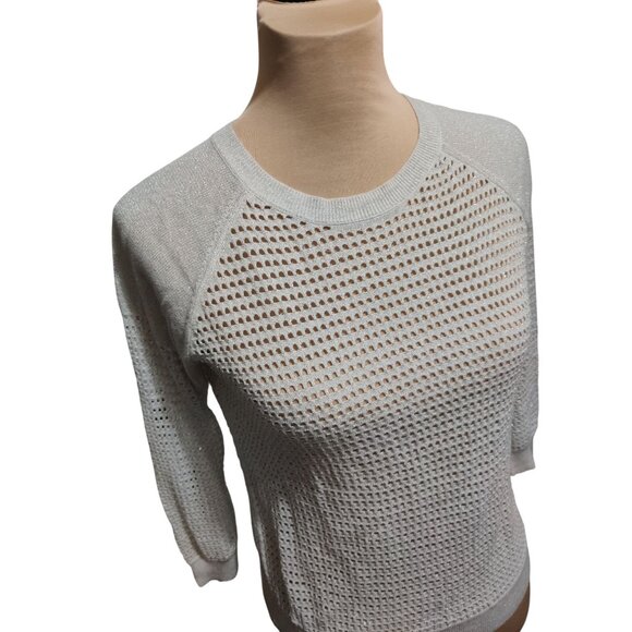 Express S Womens Sweater Silver Metallic Open Knit Pullover Sheer Sparkle Top - Picture 10 of 12